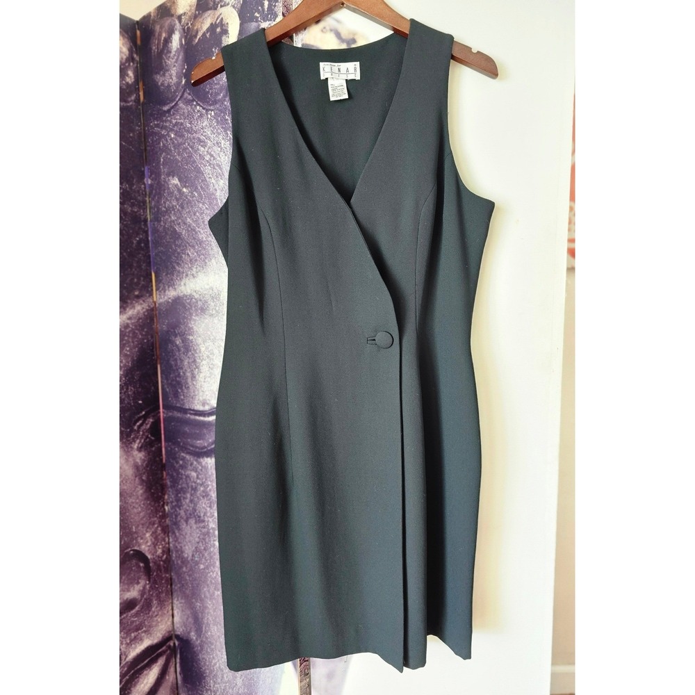 Ann Tjian for Kenar Black Sleeveless Wrap Front‎ Sheath Dress Size 8 Vintage 90s
